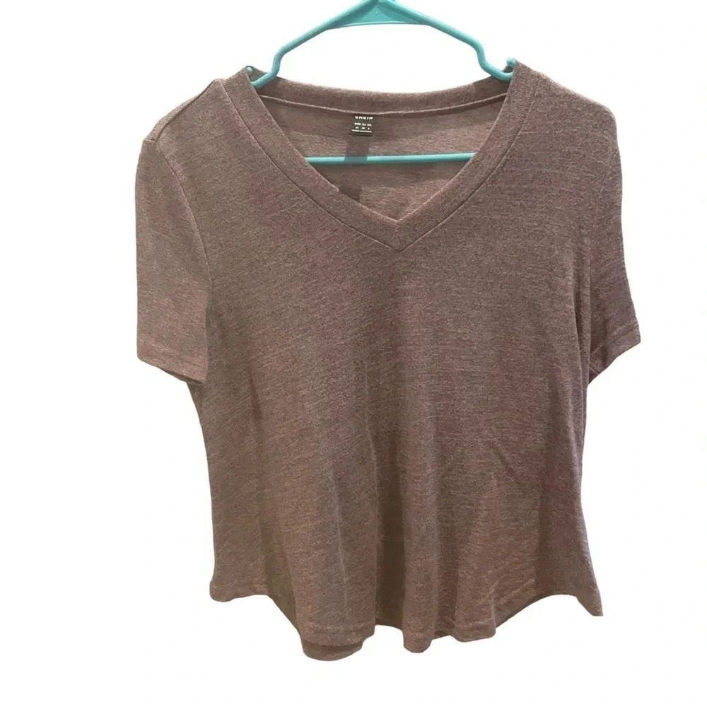 Shein Size Medium Pink Tee Shirt Heather V Neck Short Sleeve